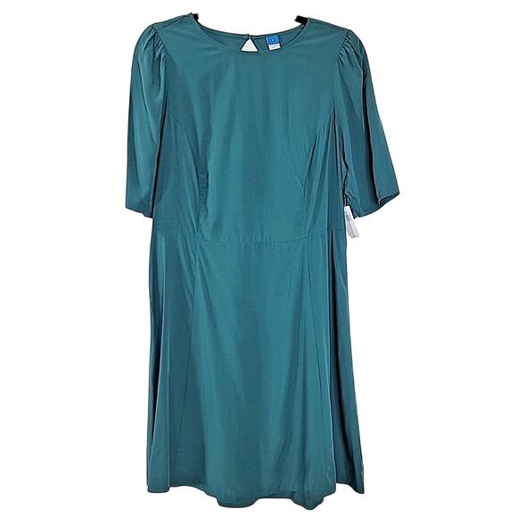 Old Navy Green Fit & Flare Dress Open Back Smocked L NWT Holiday - Picture 1 of 8